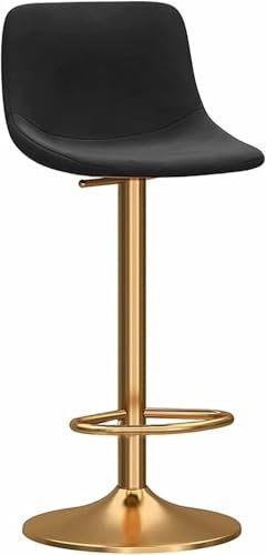 Velvet K Barhocker-Set mit Rückenlehne und goldfarbener Fußstütze, verstellbar, drehbar, Thekenhöhe, Barstuhl für Pub, Kaffee, Zuhause, K (Schwarz)