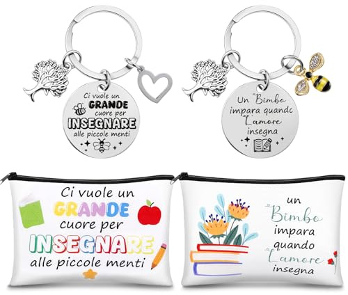 Jadive Regali di Apprezzamento per Insegnanti Include 2 Borse per il Trucco e 2 Portachiavi Idee Regali per Maestre Fine Anno per Ritorno a Scuola, Stagione di Laurea e Giorno degli Insegnanti
