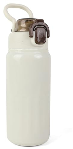 RoxNvm Metal Water Bottle, 500ml Insulated Water Bottle with Straw, Stainless Steel Water Bottle, Double Drink Port Design, Leak-Proof, for Cold Hot Drink Men Women Travel Sports Gym (White)