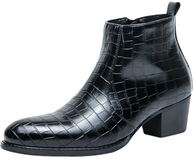 Botas de tobillo para hombre, botas de ocio, zapatos Oxford, botas de cuero de alta calidad, clásicas, de negocios, con tacón, elegantes zapatos de piel con cierre lateral, Negro , 46 EU