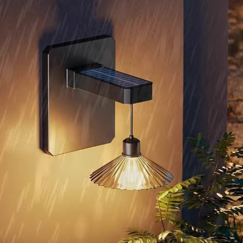 LED Solare Applique da Parete Esterni Impermeabile IP65 Vintage Lampada da Parete Senza Fili Moderna Metallo Esterno Iluminazioni per Pareti per Giardino Garage Corridoio (Nero Luce Calda,1 Pezzi)