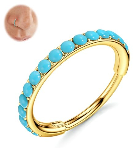BodyBonita Turchese Piercing Naso Acciaio Chirurgico 316L 20G Piercing Orecchio Cerchio Segmento Cartilagine Elica Rook Trago Conch Daith Orecchini Piercings Gioielli Labbro Setto per Donna 8mm Oro
