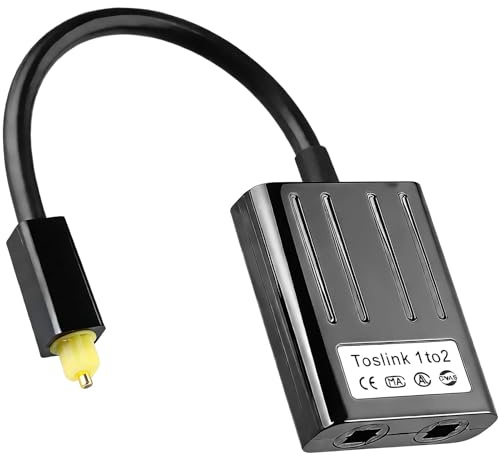 zstg Répartiteur Câble Fibre Optique Audio Toslink 1 Entrée 2 Sorties, Adaptateur S/PDIF Numérique pour TV, DVD, Amplificateur, Barre de Son, Splitter Optique Plaqué Or, 0.2M Noir