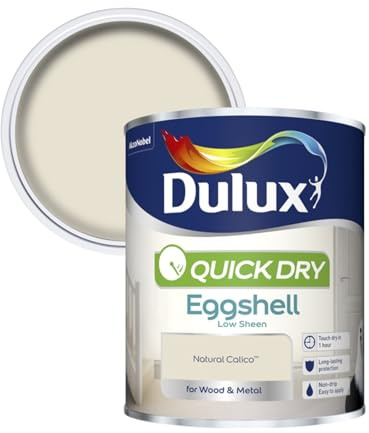 Dulux Quick Dry Eggshell, Smooth Sheen Finish, Fast Drying, Low Odor, Durable Protective Coating, Water Based Formula, Easy to Apply, Ideal for Walls, Wood and Metal, Natural Calico, 750ml
