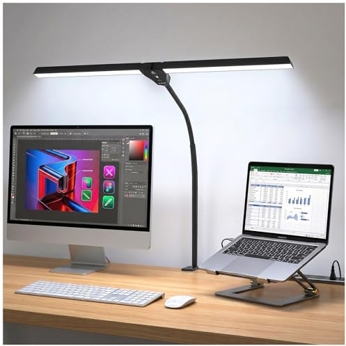 Lustaled Lampada da Scrivania LED con Morsetto Doppia 10W USB per Ufficio