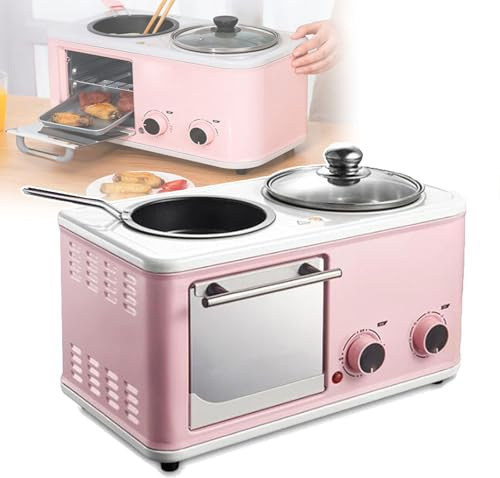 Macchina Per La Colazione Portatile, Con Forno + Pentola Elettrica + Padella, Temperatura Regolabile: 0-230 °C, Temporizzazione 60 Min, Per Appartamenti, Dormitori,Pink