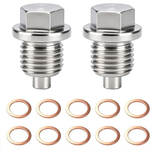 2 tornillos magnéticos de drenaje de aceite M14 x 1,5, tornillo de drenaje de acero inoxidable con 10 juntas, tapón de drenaje de aceite para asegurar el motor, tapón de drenaje de aceite, drenaje de