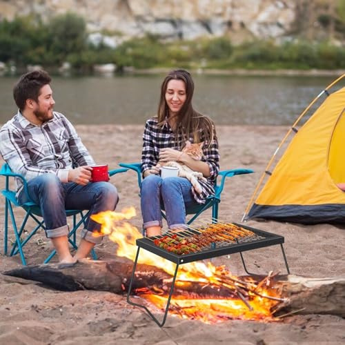 17x12.2 Campfire Grill Grate with Foldable Legs, Heavy Duty Steel Grate