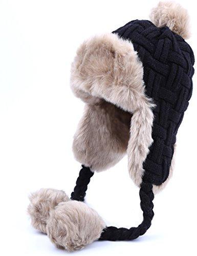 Kuyou Damen Winter Hut Ohrenschützer Trapper Warm Fellmütze, Schwarz, Einheitsgröße