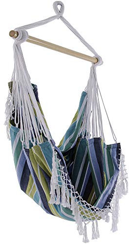 Vivere Cotton Hammock Chair with Hardwood Spreader Bar - 250 lb Capacity (Cayo Reef)