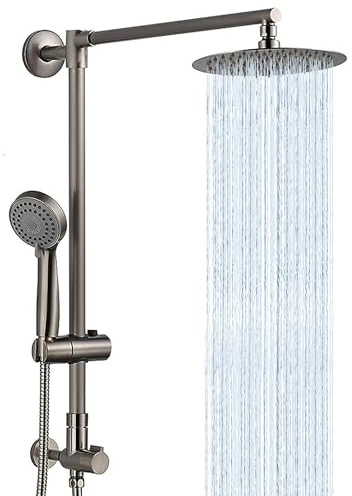 Fennocasa Polaris 1 Rain Shower System, includes 8” Rainfall Shower Head with High Pressure Handheld Combo, 3-Setting Handheld Spray, Height Adjustable Spray Holder, 60” Hose (Brushed Nickel)