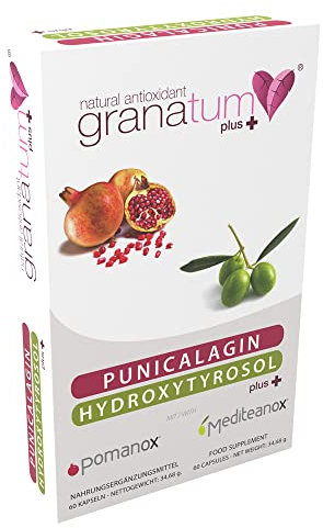 Granatum Plus - Punicalagin und Hydroxytyrosol - Granatapfel- und Extra Natives Olivenölextrakt - Antioxidativ und Entzündungshemmend - Hautpflege - Spanien - 1 Box 60 Kapseln