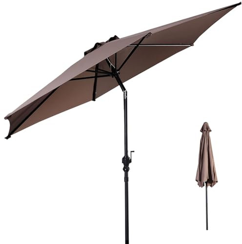 GOPLUS Sonnenschirm 300cm, Gartenschirm beidseitig um 25° knickbar, Terrassenschirm mit Kurbel, Balkonschirm mit 8 Rippen, Marktschirm für Garten, Balkon & Terrasse (Brau,300cm)