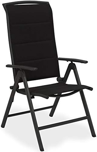 BRUBAKER Gartenstuhl Milano - Gepolsterter Hochlehner Stuhl klappbar - 8-Fach verstellbare Rückenlehne - Klappstuhl Aluminium - Wetterfest - Anthrazit