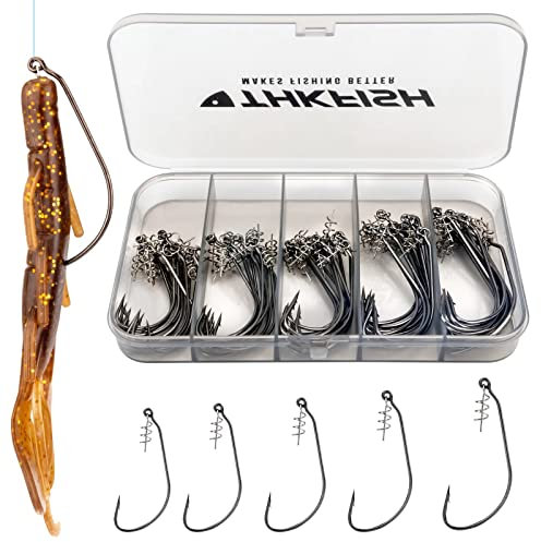 THKFISH Angelhaken Set Angelzubehör Set Drehverschluss Haken Gewichtshaken Swimbait Haken für Schwimmköder Salzwasser Süßwasser 60Stück