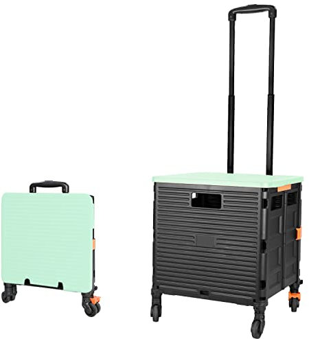 Carrito de Compras Plegable, Carro Compra de Alta Capacidad de 1.93Cu ft/100Lbs Tirante Retráctil de Acero Inoxidable 4 Ruedas Giratorias Desmontables de 360° para Almacenamiento Viajes Picnic, Verde