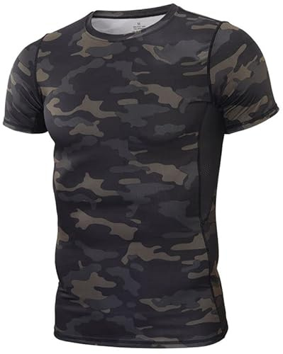 Czen Camiseta Deportiva para Hombre, Camisa Militar Camuflaje Camiseta de Secado Rápido Camiseta de Manga Corta Camiseta Táctica Delgada para Senderismo Ciclismo Airsoft Caza Paintball, AYNegro, L