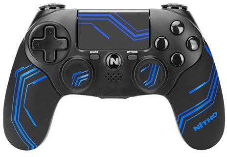 NITHO Mando Inalámbrico para PS4, Controlador Compatible con PS4/PC/Android/iOS, Gamepad con Doble Vibración/Sensor Giroscópico de 6 Ejes/Panel Táctil - Azul