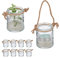 Relaxdays Portavelas, Set 12, Tarro con Asa, Interior y Exterior, 7 x 6 cm, Porta Velas Té Bodas, Transparente/Marrón, Fibra Vegetal
