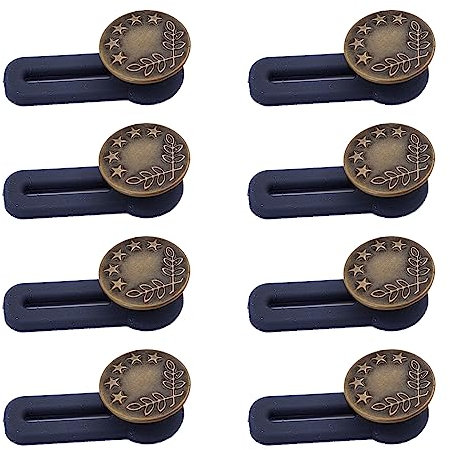 Fezf 8 Stück Hosenbunderweiterung, Hosenerweiterung schwangerschaft mit Silikon-Band, Knopfverlängerung für hosen für Damen und Herren, für Jeans, Hose, Anzughose, Rock