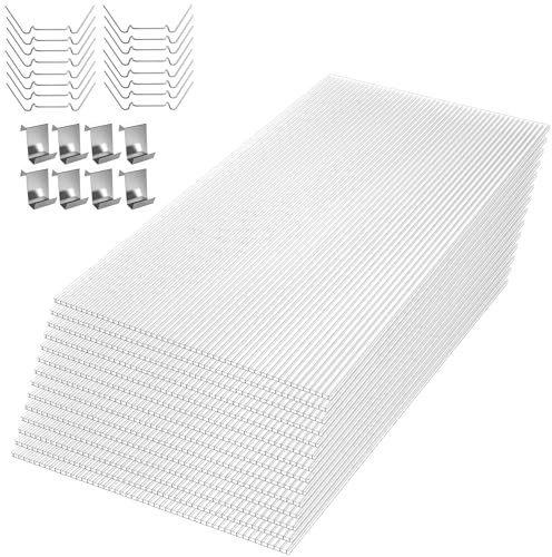 SUBTLETY 20,5m² Polycarbonate Alvéolaire 1210x605x4mm Plaques de Toit Doubles 28 Pièces Résistant aux UV Creuses en Tôle Ondulée Transparent Panneaux pour Serre Jardin d'hiver Abri de Voiture Véranda