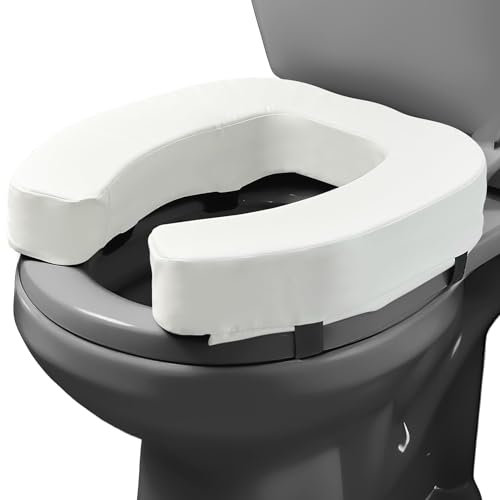 Lunderg Padded Toilet Seat Riser for Seniors - Adds 3 inches. Universal Fit - Firm Raised Toilet Seat Cushion with High-Density Foam for Enhanced Comfort & Elevation. Post-Surgery Must Have (White)