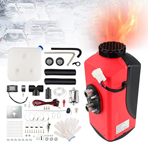 Fesuda 12V Dieselheizung, 8KW Standheizung Diesel, Air Diesel Heizung mit LCD Schalter Fernbedienung Schalldämpfer, Luftheizung Air Standheizung für Auto RV Boote LKW KFZ PKW Wohnmobil(Schwarz Rot)