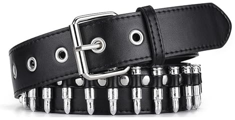 Studded Bullet Belt - Y2K Emo Black Belt With Rivets for Men and Women - Hip Hop Style for Jeans and Dress