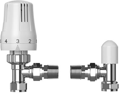 Plumb Bliss Thermostatic TRV Valve (15mm x 1/2) Angled with Lockshield (1)