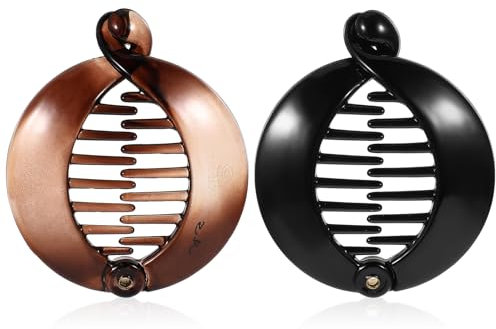 Sbanana Lot de 2 petites pinces à cheveux rondes en plastique – Peignes en résine pour queue de cheval pour femmes et filles – Cheveux longs, lisses, bouclés et épais, 6,2 x 6,2 cm