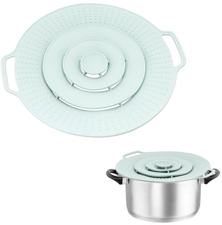 Silicone Spill Stopper Lid Cover, 2 PCS Splash Proof Silicone Pan Lid, 13 Splatter Guard Pots Boil Over Safeguard, Kitchen Silicone Splatter Guard, for Pans And Pots Boil Over Safeguard (Green)