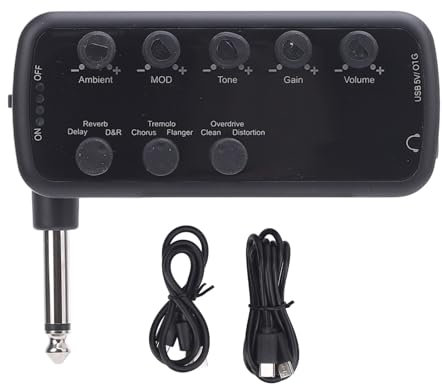Elektrisk Gitarr Hörlurarförstärkare, Distorsion Akustiska överdriven Toner Fördröjer Reverb Chorus Tremolo USB Amp för Musikövning, Stöd OTG -inspelning Av aux -ingång