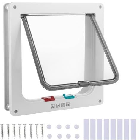 AUNHOKE Puerta para Gatos,Puerta Interior Acrílico ABS 4 Vías,25 x 24 x 5,5cm Gatera Mascotas Pequeño Puerta para Gato con Cierre Magnético Gatos y Perros Pequeños Gatera Puerta Interior y Exterior