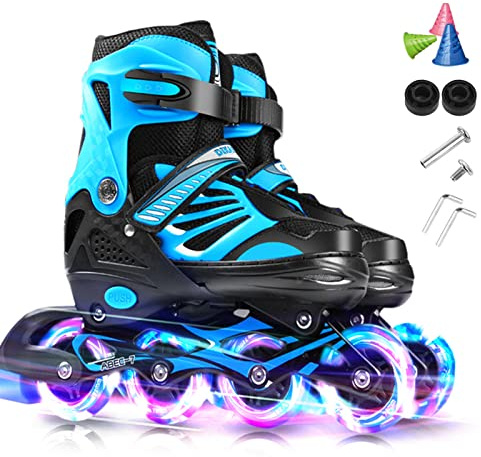 ACAGALA Einstellbare beleuchtende Inline-Skates mit leuchtenden Rädern für Kinder und Jugendliche Mädchen Jungen Inline-Skates (M)