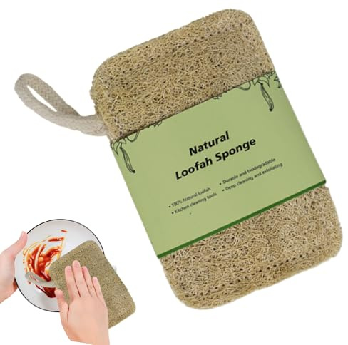 Jukeoiu Esponja natural para platos, esponja de cocina natural, estropajo reutilizable para limpiar, lavar suministros de cocina, ollas, sartenes, utensilios de cocina, fregadero, baño