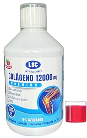 Colageno Hidrolizado Premium Liquido LSC Para Articulaciones 12000 mg de Colageno +Glucosamina +Condroitina + Acido Hialuronico +MSM +Curcuma +Selenio +Vitaminas C y D3, colageno tipo I,II y III