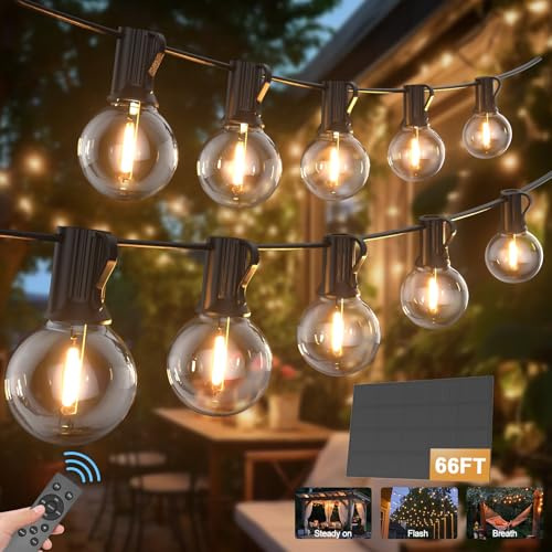 LONIUTO Catena Luminosa Esterno Solare 20M Luci Solari da Giardino con 30+2 Lampadine LED G40 IP45 Impermeabile Luci Gazebo da Esterno Solari per Giardino Patio Balcone Matrimonio Feste