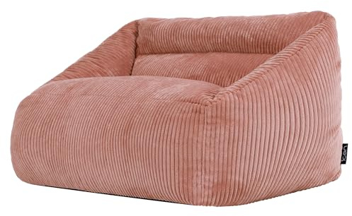 icon Cecilia Kids Cord Bean Bag Sofa with Filling, 2 Seater, Pink | Made in the UK, Kids Beanbag, Soft Corduroy Fabric, Kids Sofa for Playroom or Bedroom