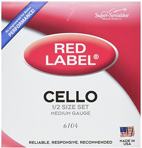 Super Sensitive 6104 Red Label Cello String Set, Medium, 1/2 Size