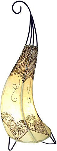 GURU SHOP Hennalampe, Leder Tischlampe/Tischleuchte - Alban Weiß, 70x22x22 cm