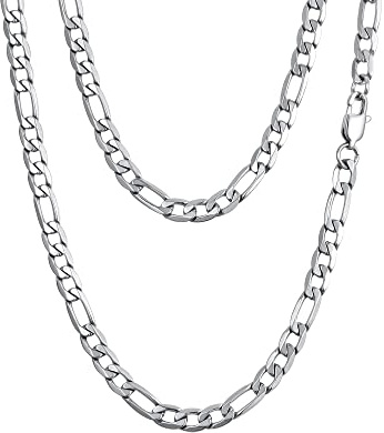 PROSTEEL Chaine Figaro Acier Inoxydable Homme 46cm, Femme Collier Chaine Figaro 6mm, Collier Enfant Argent