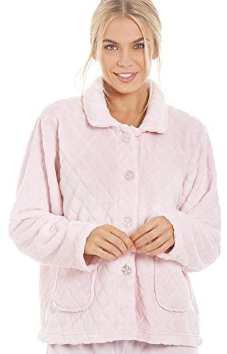 Camille Veste de Lit Femme Ultra Douce à Boutons, Motif Diamant, Taille 18-20, Rose pour Confort et Élégance