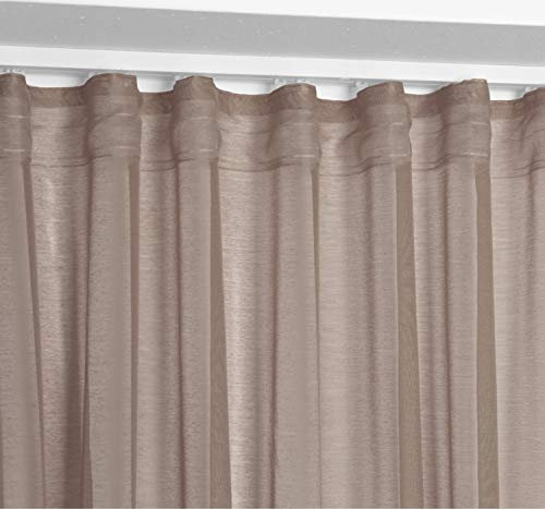 BEAUTEX Vorhang mit U-Band 140x250 cm (Farbe Wählbar) transparente Kräuselband Gardine, Dolly (Taupe)