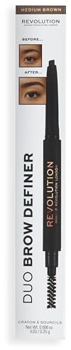 Makeup Revolution Duo Brow Definer Pencil, Add Definition, Includes Brush, Medium Brown