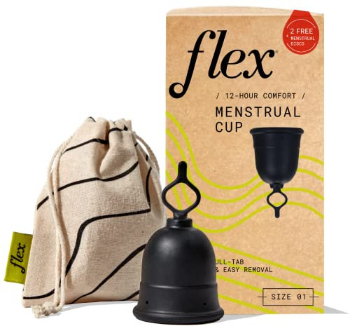 Flex Cup Starter Kit (Slim Fit - Size 01) | Reusable Menstrual Cup + 2 Free Menstrual Discs | Pull-Tab for Easy Removal | Capacity of 2 Super Tampons