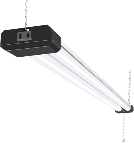 hykolity 1 Pack 4FT LED Shop Light, Linkable Utility Shop Lights, 42W, 5000K Daylight White Shop Light for Garages, Workshops,Hanging or FlushMount, Power Cord with Pull Chain Switch, Balck, ETL