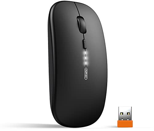 inphic Maus Kabellose wiederaufladbar, Ultra Slim 2.4G Leise Funkmaus Optische Computermaus 1600 DPI mit USB-empfänger für Laptop PC Mac MacBook, Windows, Büro, Akkuladestand sichtbar, schwarz