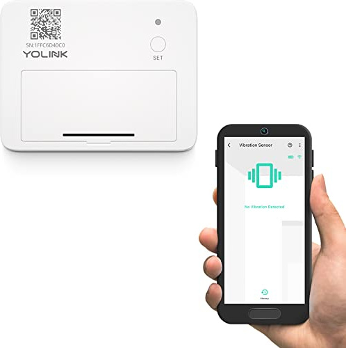 YoLink LoRa Smart Vibration Sensor; Smart Shock, Glass Break, Tamper, Movement Detector, Generator Running, Email/SMS/Push Alerts, 1/4 Mile Open Air Range, Alexa, IFTTT, Hub is not Included