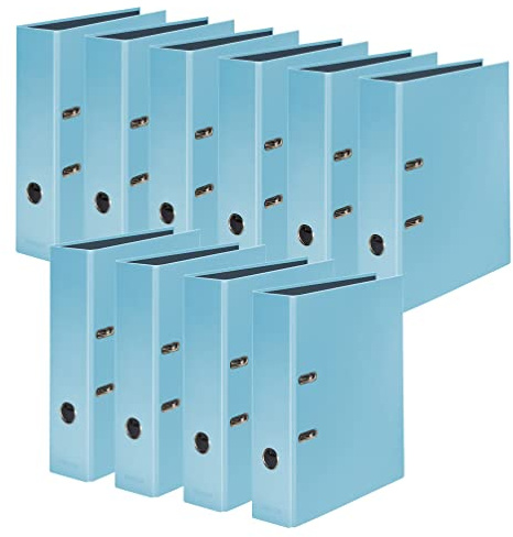 Original Falken pack of 10 pastel colour folders. Made in Germany. 8 cm wide DIN A4 pastel colour sky-blue ring binder file folder letter file office folder plastic folder slotted folder motif folder