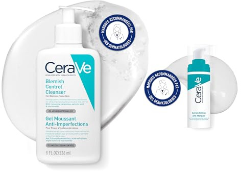 CeraVe - Routine Anti-Marques - Gel Moussant Anti-Imperfections 236 ml + Sérum Rétinol Anti-Marques Post-Acné 30 ml - Aux 3 Céramides Essentiels - Peau à Imperfections